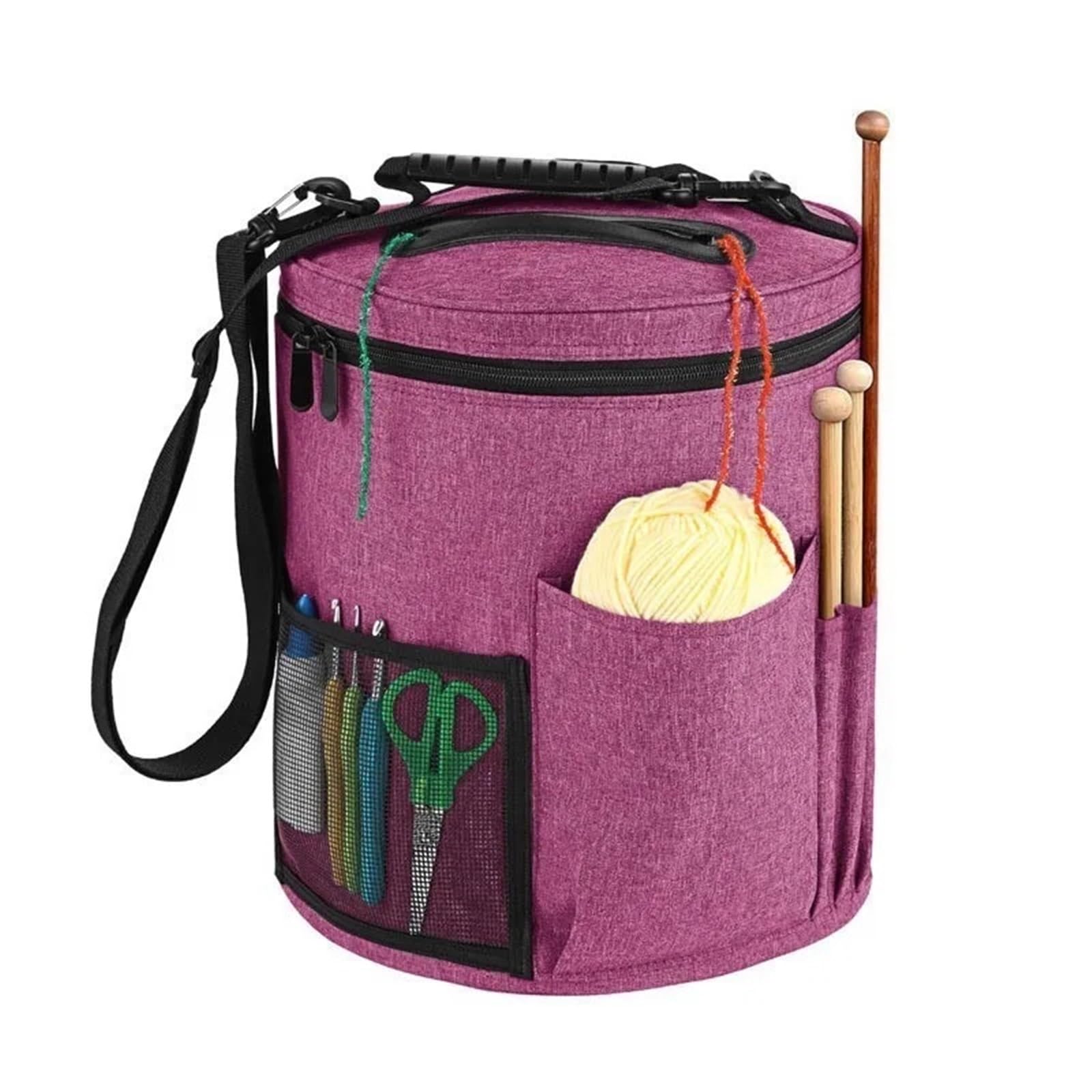 ZWCSHUU Sewing Organizer Bag Large Capacity Crochet Bag: Yarn Storage, Knitting Needle Organizer, Tote Bag with Front Pocket for, Hooks, Needles(Dark pink)