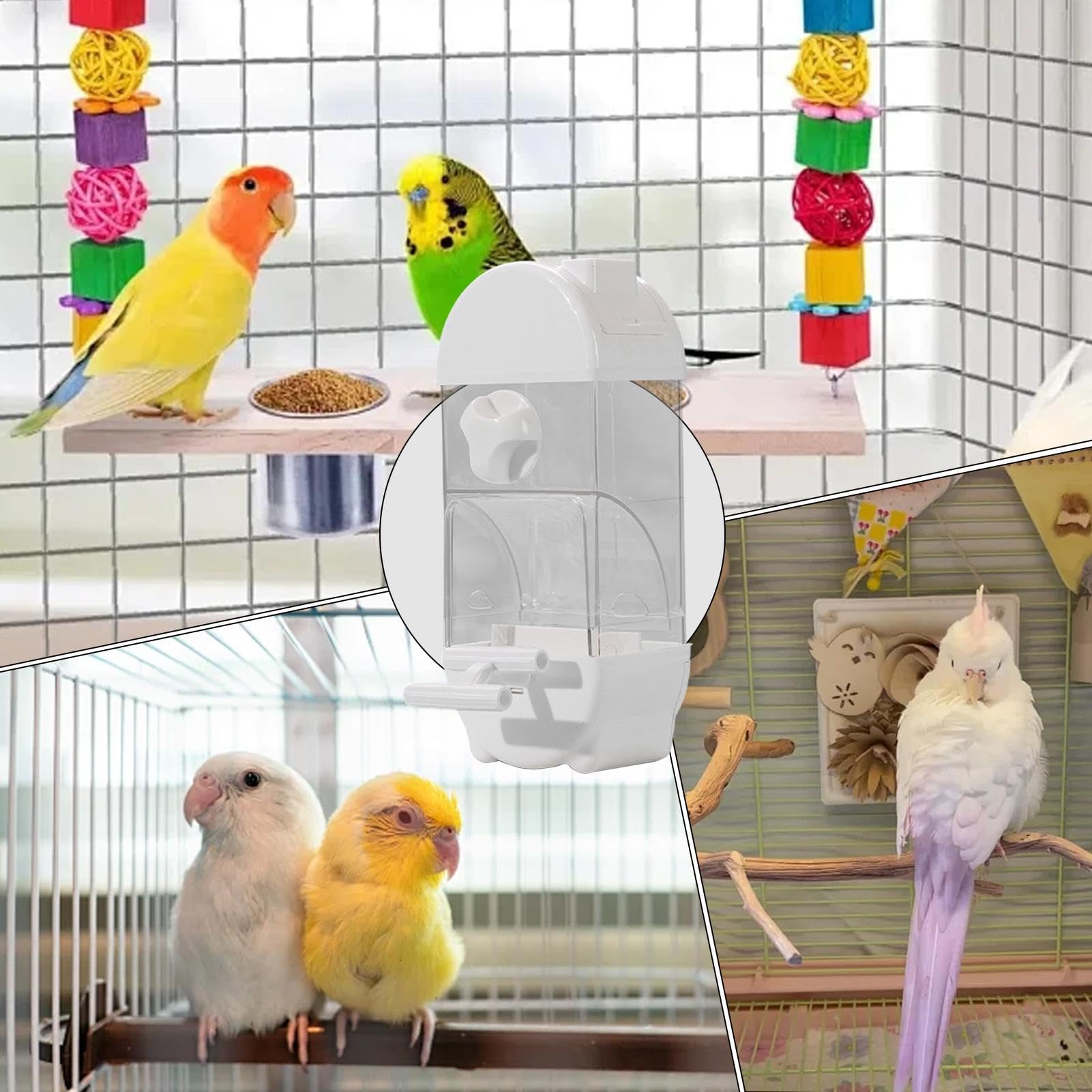 Automatischer Vogelfutterspender – Wasserspender for Vögel, Wasserbehälter for | Intelligenter, transparenter Futterspender for Sittiche, Vogelfutterhaus(Beige)