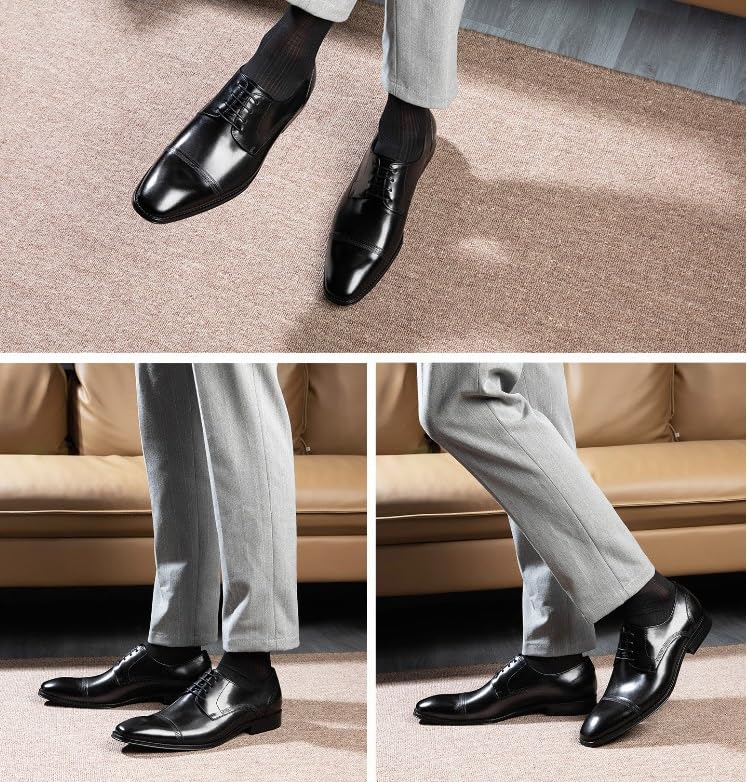 Men's Oxfords Business Dress Shoes Men's Patent Leather Cap Toe Dress Shoes Classic Comfort Low-top Slip-On/Lace Up Wedding Derby Oxfords Non Slip Casual Business Work Formal Shoes(Black,6.5)2