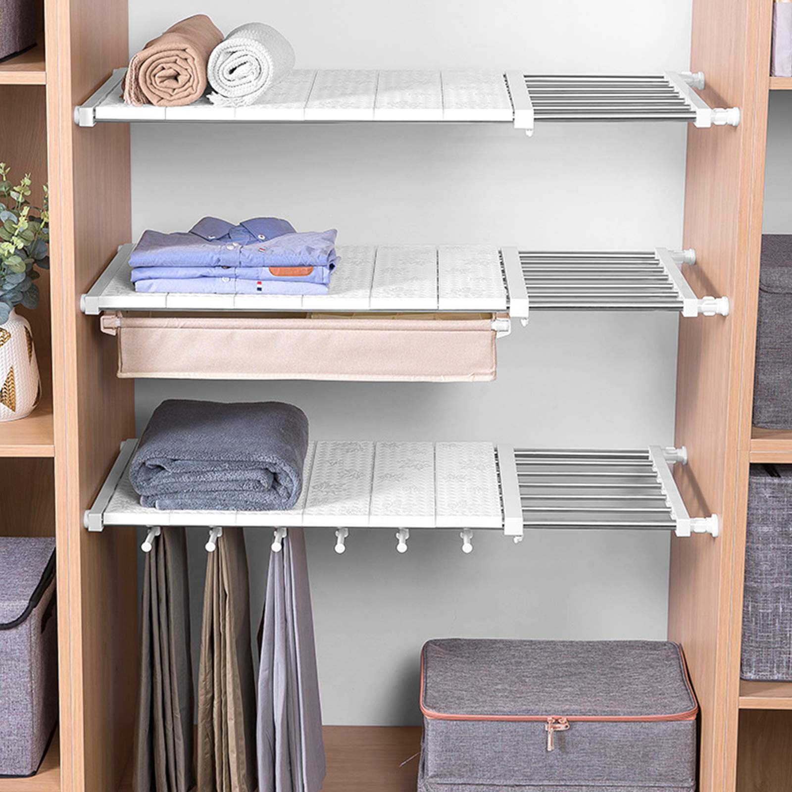 Rack di stoccaggio Regolabile, Ripiani espandibili per Guardaroba, Telescopico Ripiano Armadio per Armadio da Cucina, Frigorifero, libreria,Wide 30cm,L 73 to 130cm