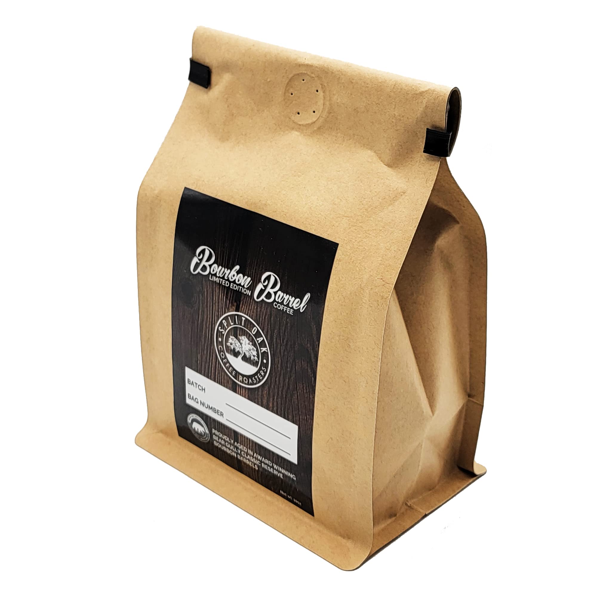 Coffret cadeau pour homme et femme avec lot de 2 cafés torréfiés en fût de bourbon bio vieilli + 1 cafetière à piston en acier inoxydable de Split Oak.