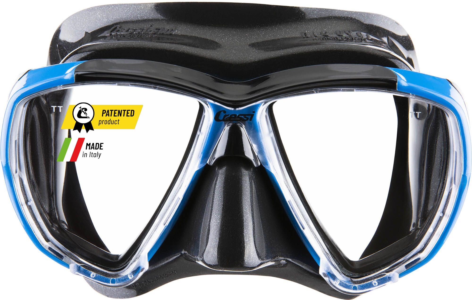 CRESSI Big Eyes Mask Black/Bluee - Single Big Eyes Mask for Diving and Snorkelling, Black/Blue, One Size, Adults