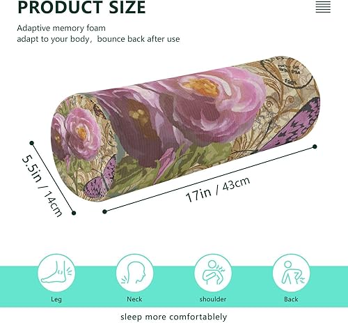 Miniatura 2 de Retro Flowers Butterfly Health Cervical Neck Roll Pillow Bedding Neck Roll Pillow Round Pillow for Neck for Leg Support Cylinder Neck Roll Pillow