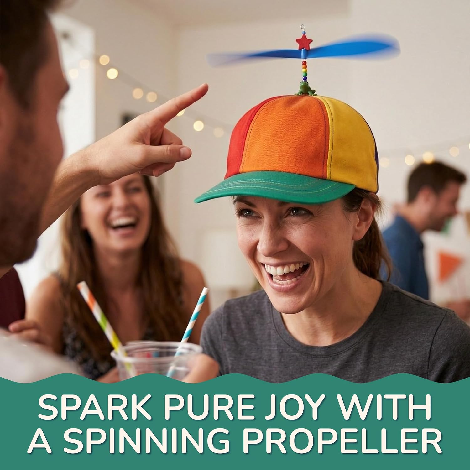 Adult Propeller Beanie Hat – Original Flying Propeller Cap, Made in USA, Multi-Color 6-Panel Design with Spinning Propeller & Frog topper