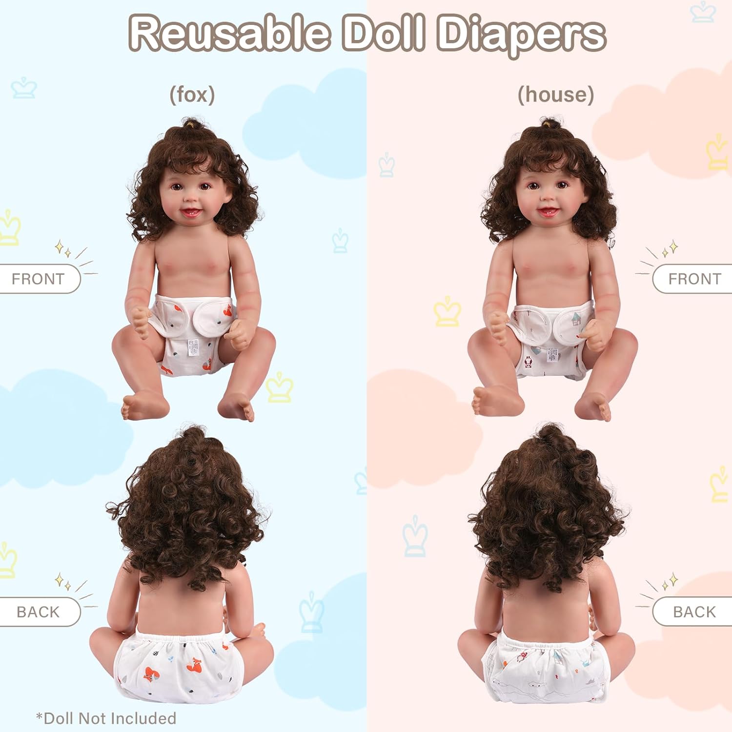 BABESIDE 4 PCS Baby Doll Diapers Underwear for 17-24 Inch Dolls Reusable Doll Diapers Reborn Babys Doll Accessories Fits Baby Doll