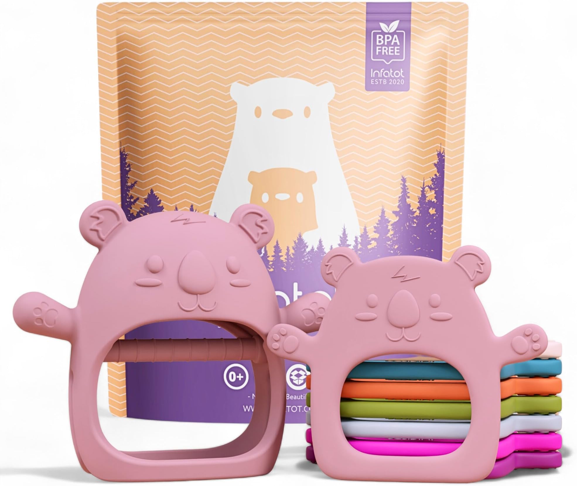Teething Toys for Baby Gifts – 2-Pack Koda Koala Teether Mitten Glove, Soothing Hand Teethers for Infants, Baby Toys 0-6 Months and Up, Newborn Essentials for Teething Relief, Plum.