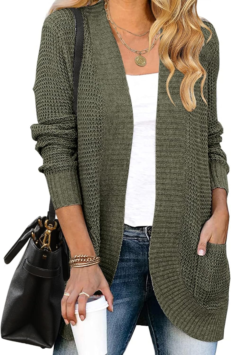 MEROKEETY Womens Long Sleeve Open Front Cardigans Chunky Knit Draped Sweaters Outwear