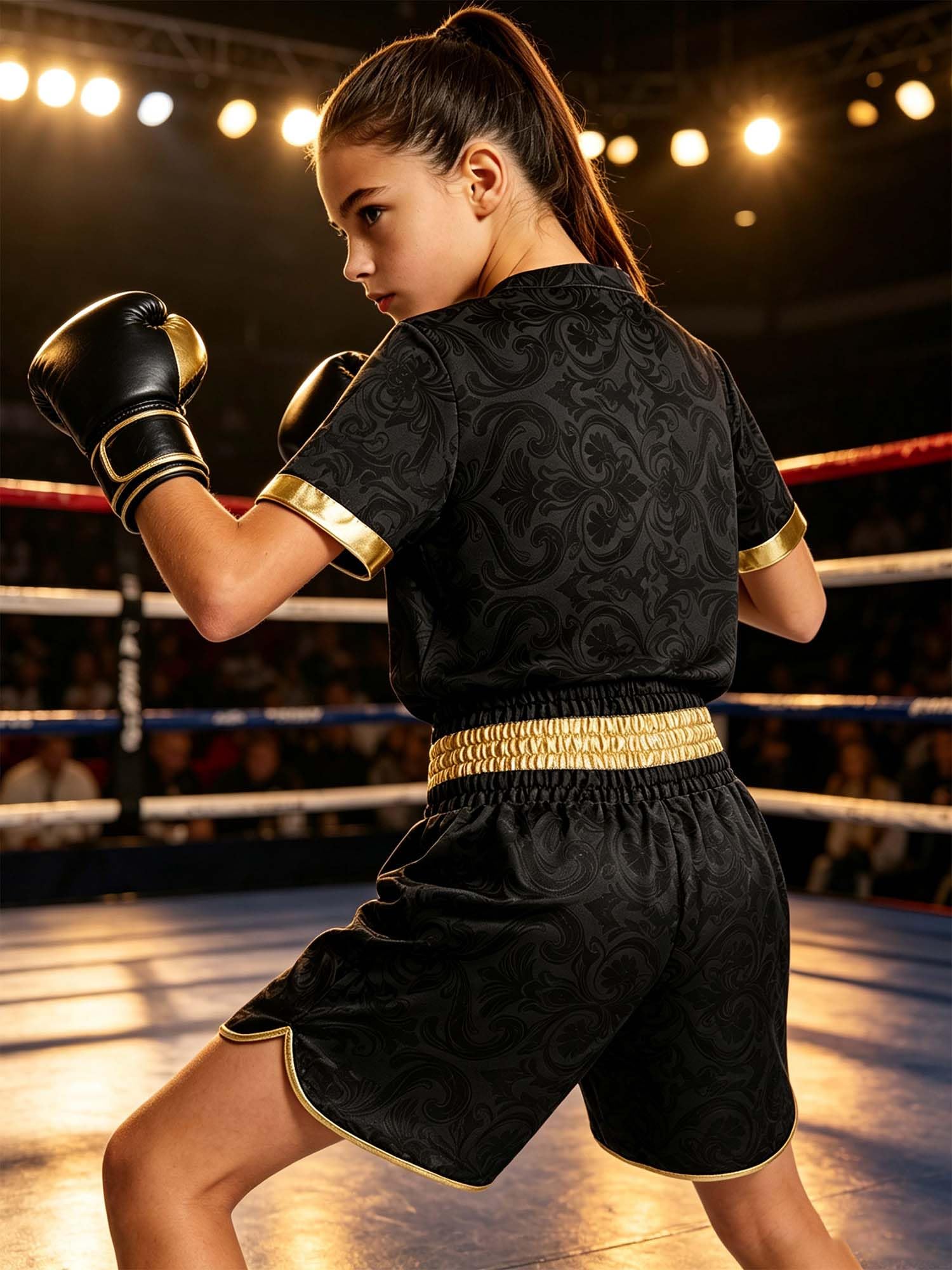 Bambina Maglietta Boxe Bambino Uniforme Costume Pugile T Shirt Nero 11-12 anni