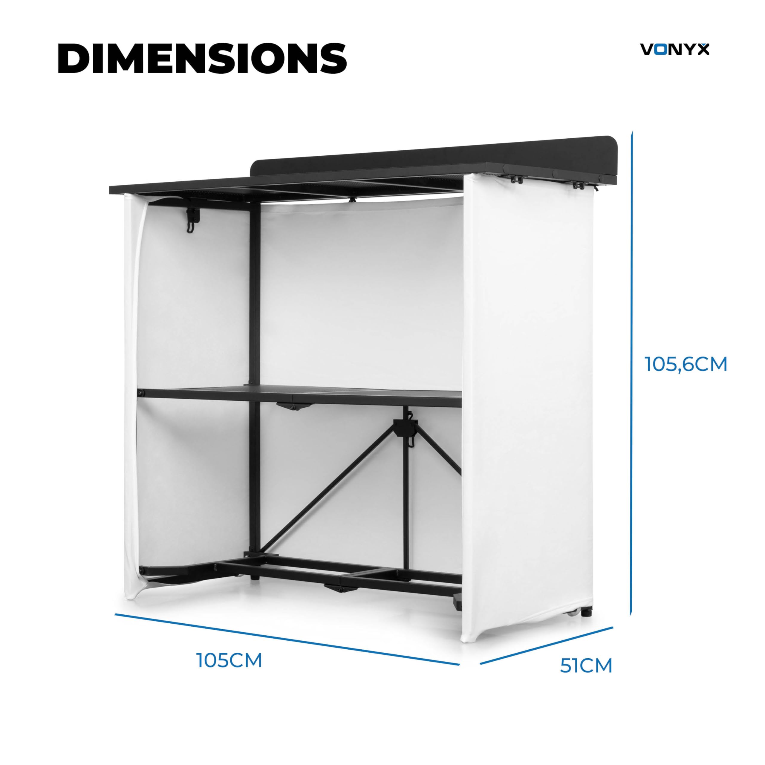 Vonyx DBF105 Pupitre DJ Compact Pliable - Table DJ Portable avec Housses Lycra et Housse de Transport - Stand DJ Mobile Stable