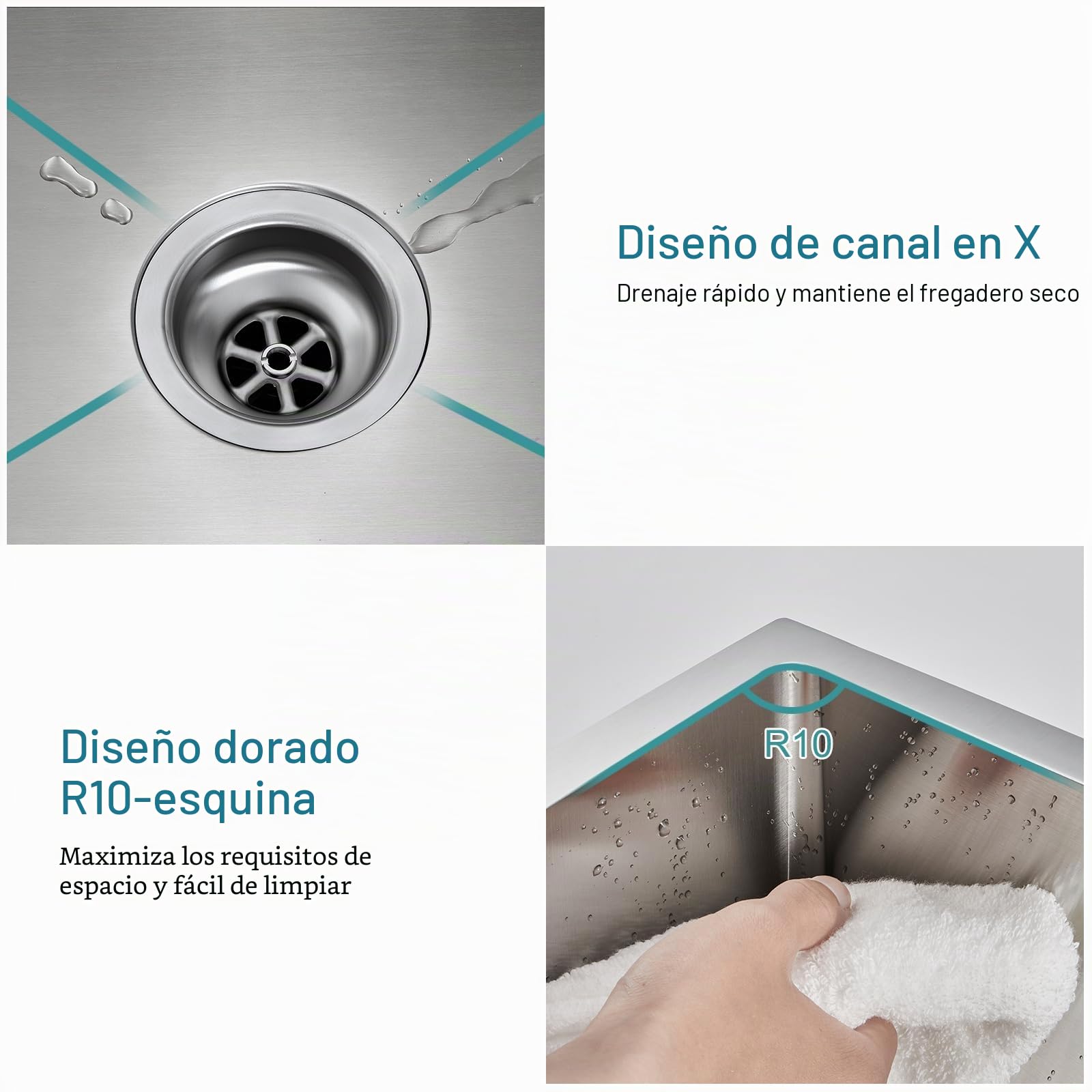Fregadero de cocina pequeño de acero inoxidable 304, 30 x 45 cm, juego de desagüe | Adecuado para montaje superior, montaje inferior y montaje empotrado, 1 cuenco, cepillado