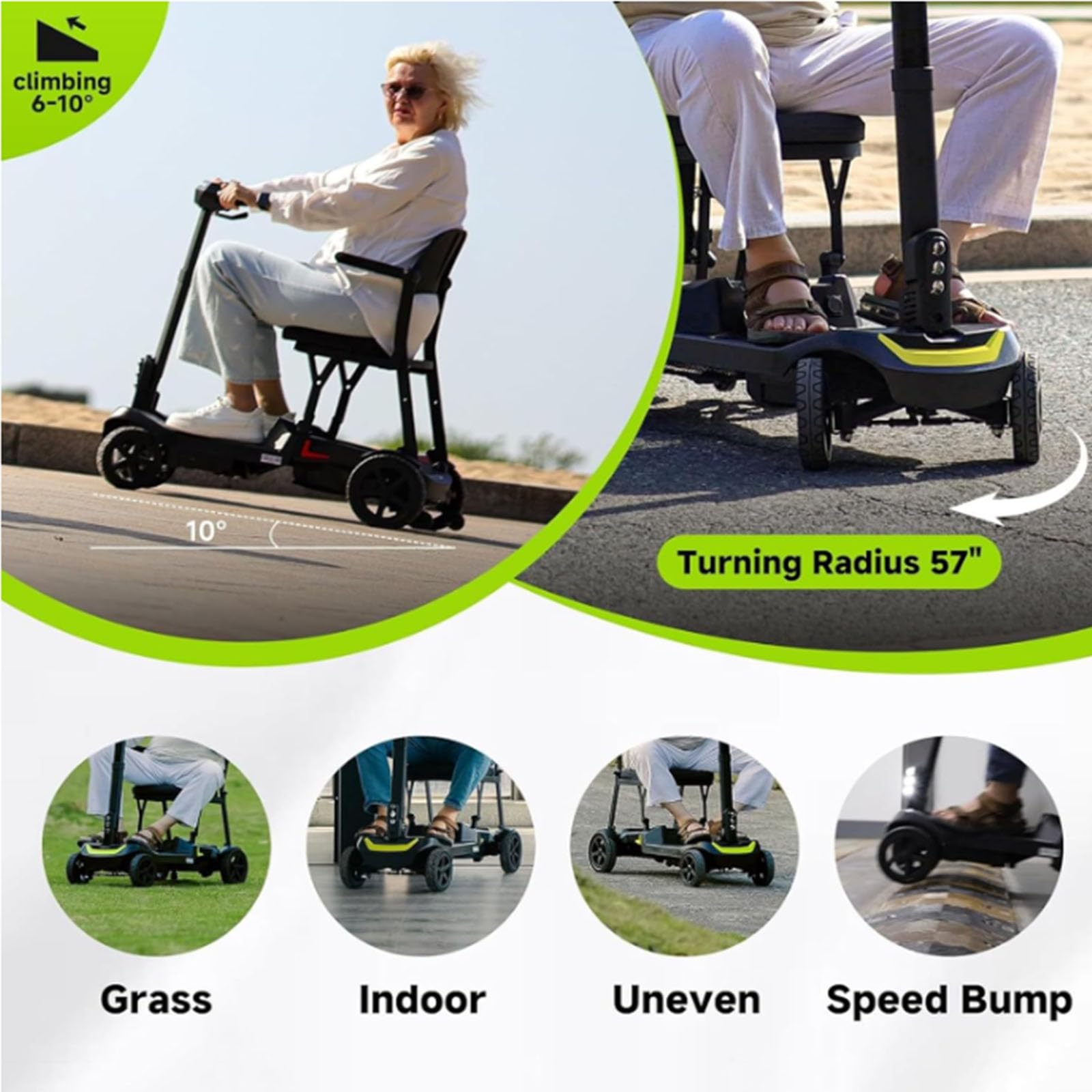 BCBKD Scooter Eléctrico 4 Ruedas, Construcción Ligera 17Kg, Batería Doble 24Km Autonomía 8Km/H, Scooter Minusvalidos Adulto Discapacitados para Coche/Avión/Tren
