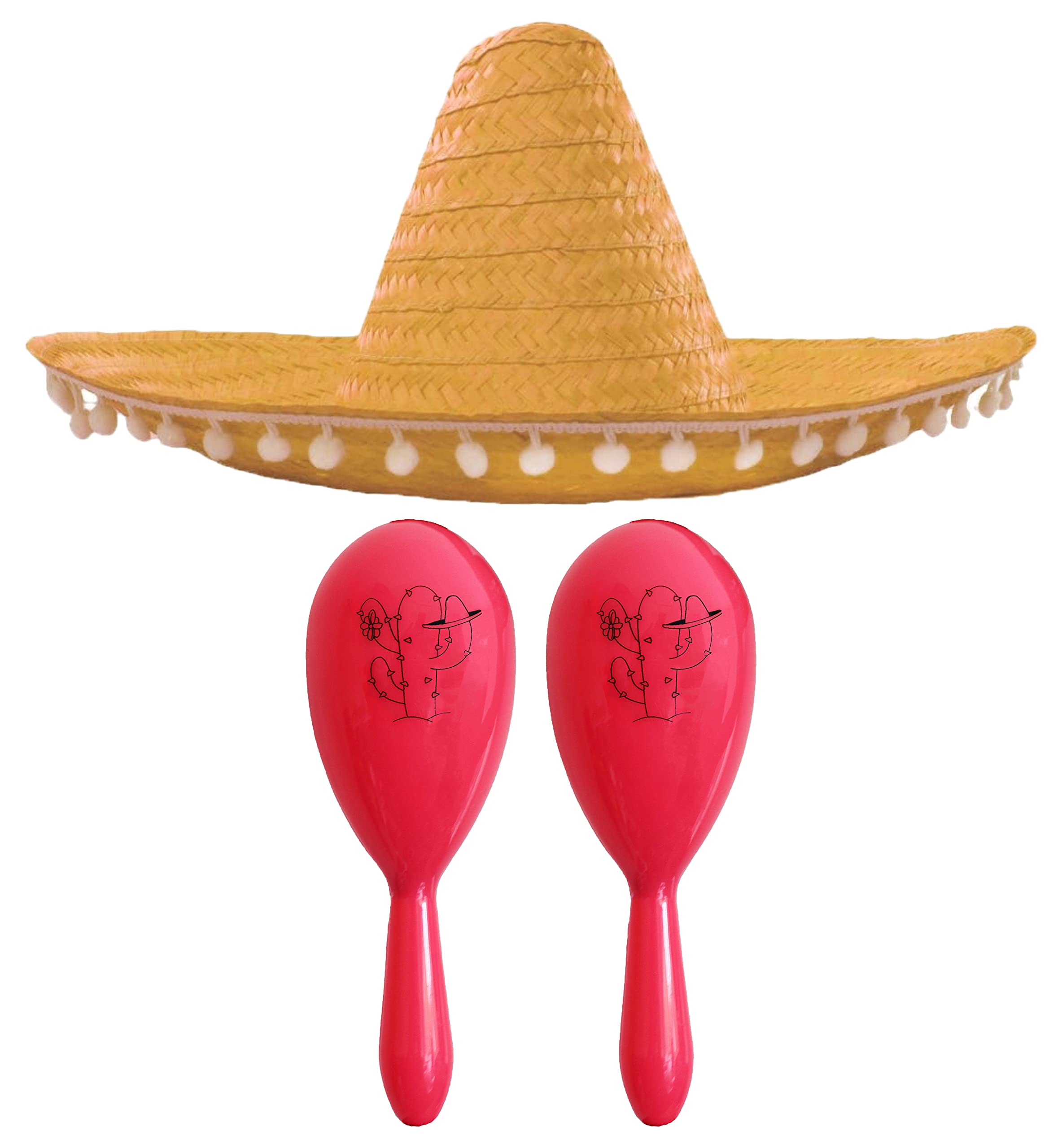 Mexican Fancy Dress Accessory Set - Mexican Sombrero With 2x Maracas - Perfect for Mexican Fancy Dress Costumes Senorita Bandit Mariachi Cinco De Mayo Fancy Dress