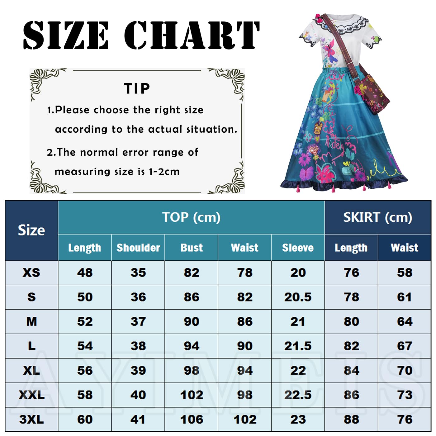 Donna Mirabel Cosplay Costume con Parrucca e Borsa Vestito da Principessa Fantasia Magica Mirabel Madrigal Costume Compleanno Partito Natale Halloween Anime Carnevale Vestito