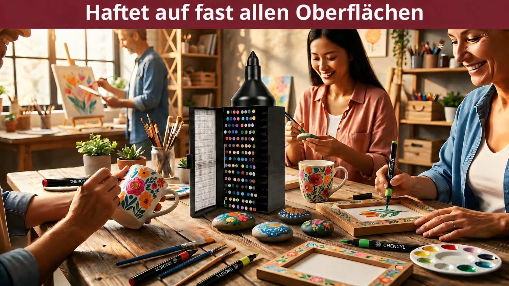 Acrylstifte, 120 Farben - Acrylfarben set mit Aufbewahrungsbox für DIY-Projekte, Papier, Pappe, Stoffe, Glas, Keramik, Leinwand, Holz, Stein - Filzstifte für erwachsene und filzstifte kinder