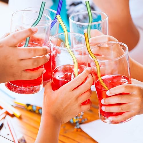 Miniatura 7 de 14 pajitas onduladas de vidrio transparente de borosilicato de 0.315 x 7.874 in, bonitas pajitas de vidrio de colores, divertidas pajitas de vidrio