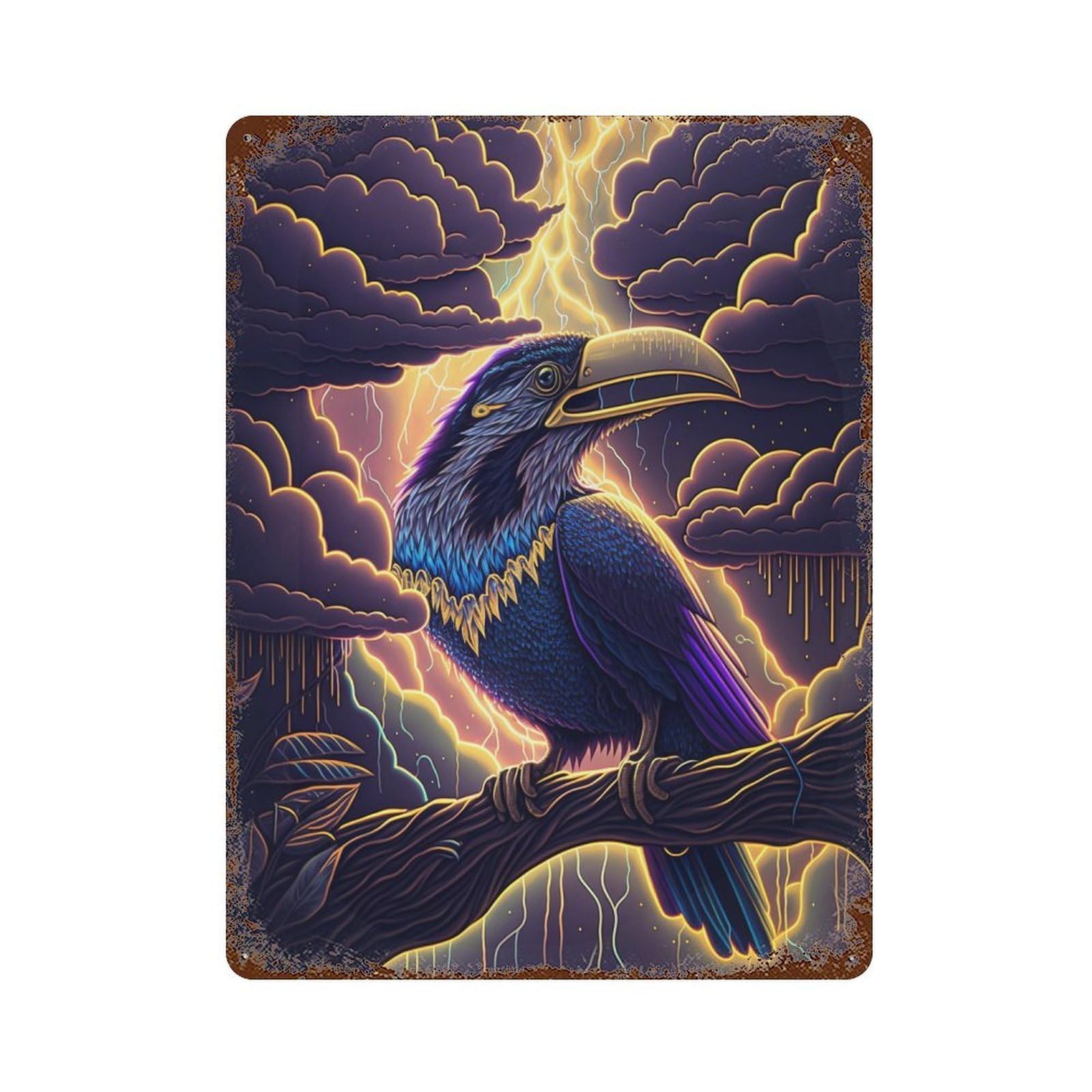 Thunderstorm Toucan Artwork Rust Effect Tin Sign 15.7"x11.8", Vintage Wall Decor for Bistro, Counter And Cafe Decor