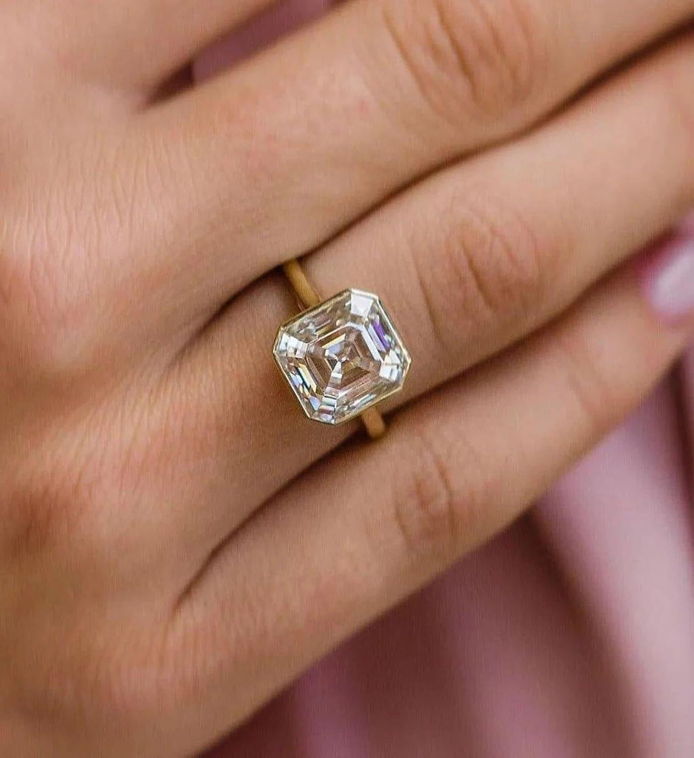 2.5 CT Asscher Cut Moissanite Engagement Bezel Set Ring, Solitaire Colourless Wedding Jewelry, 14K Solid Gold Ring for Her, Valentine Gift Christmas gift
