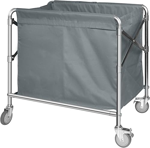 MYOYAY Carrito clasificador de ropa sucia con ruedas, cesta plegable para ropa sucia, carrito de lavandería comercial plegable con marco de acero y