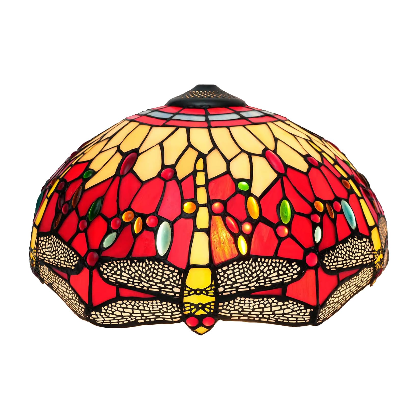 SaryEdge W16H9 Inch Tiffany Lamp Shade Replacement, Stained glass Dragonfly style Lampshades, Only Handmade Retro lampshade Replacement for Table Lamp Pendant Light Floor Lamp Ceiling ，Red