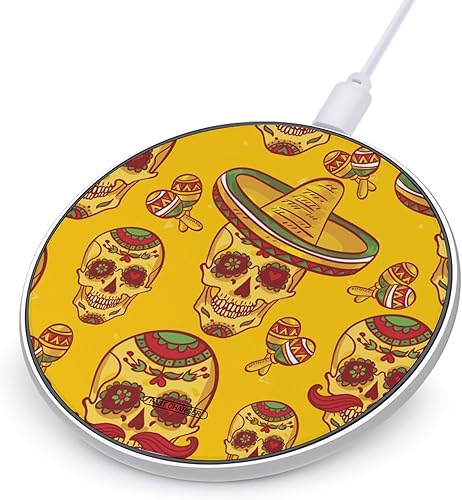 Skull and Sombrero Day Wireless Charger Pad 10W Fast Charging Pad Compatible with iPhone 15 14 13 12 Series Samsung Galaxy Series