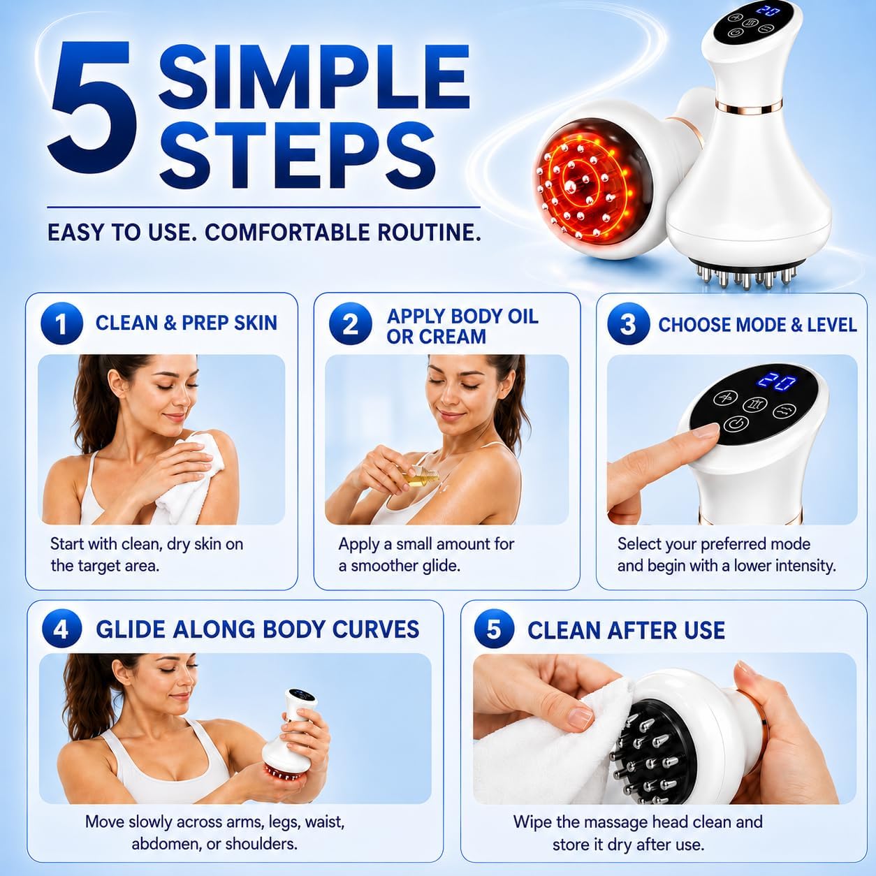 Massaggiatore per drenaggio linfatico, strumento di massaggio anticellulite con microcorrente, luce rossa, calore e vibrazione, massaggiatore scolpente per gambe, braccia, pancia, vita e cosce