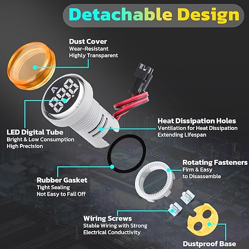 Miniatura 9 de DROK Medidor de voltaje de CA 500V, 3 unids AC 60-500V 110v 220v Monitor de voltaje digital más grande pantalla LED voltímetro detector de voltios