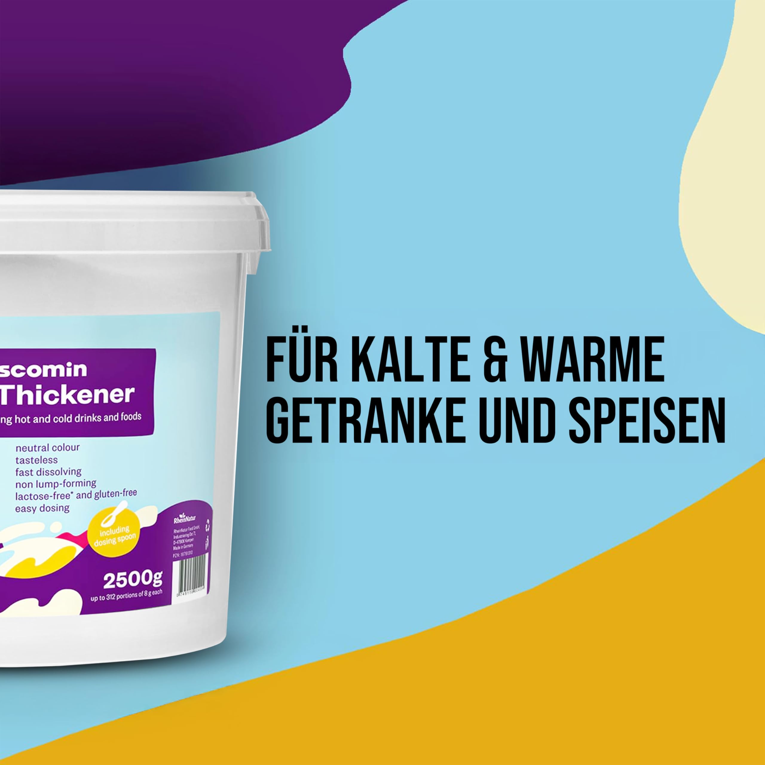 RheinNatur Viscomin Andickpulver 2,5 kg - Andickungspulver für Getränke & Speisen - Verdickungsmittel zur Andickung von Getränken und Speisen - Vegan & geschmacksneutral