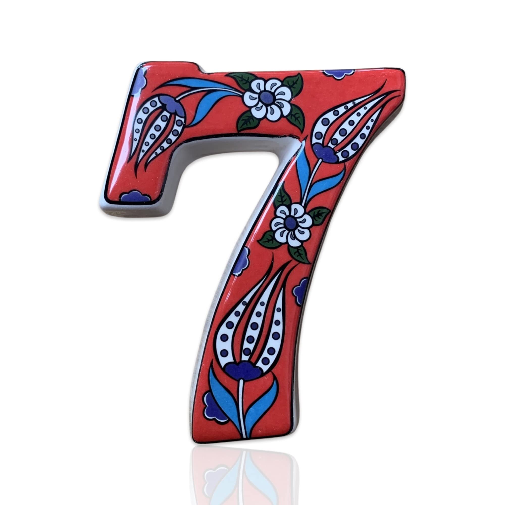 SPIRIT HOME INTERIORS - Handmade Mediterranean Style 3D Ceramic Outdoor House Number Door Sign Address Plaque (Red, Number:7)