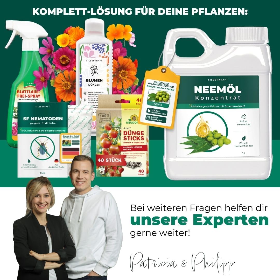 Silberkraft Neemöl 1000 ml mit Emulgator - kaltgepresst & vorgemischt - Ergibt 100 L sprühfertiges Neem-Öl Spray - Niemöl zur Pflanzenpflege für drinnen & draußen