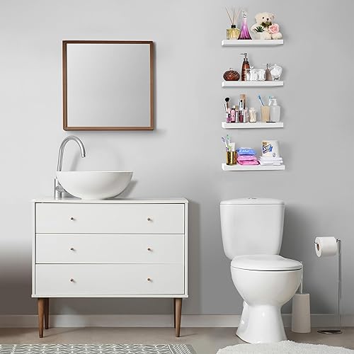 Miniatura 2 de Sorbus Estantes flotantes para pared, almacenamiento de baño blanco de 16 pulgadas para cocina, dormitorio, sala de estar, sobre el inodoro, estante