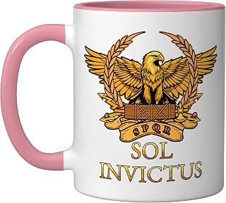 Sol Invictus SPQR Roman Christmas Saturn Winter Saturnalia Ceramic Mug, Pink/White