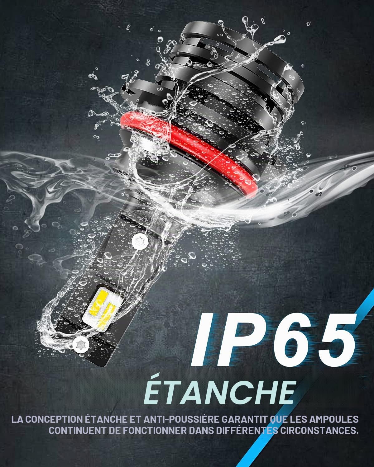 KaTur 9007 HB5 Hi/Lo Poutre Ampoules de phare à leds Mini conception améliorée Puces 12000 lumens Kit de conversion de phares étanche tout-en-un à LED 55W 6500K blanc xénon-2 ans de garantie