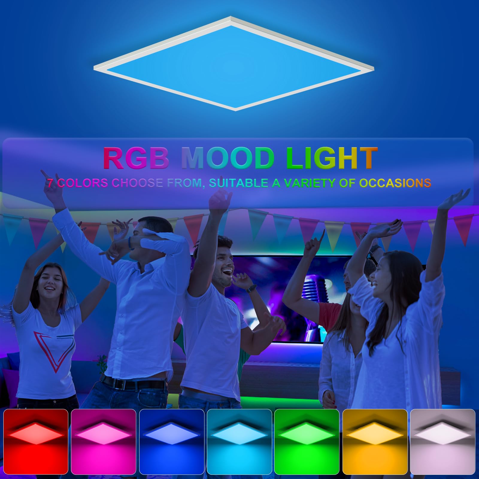 Oraymin LED Panel Deckenleuchte RGB, 45x45 cm Deckenlampe Dimmbar mit Fernbedienung, 28W 3100LM LED Panel Farbwechsel, Speicherfunktion, 3000K-6500K Quadrat Lampe für Wohnzimmer Schlafzimmer