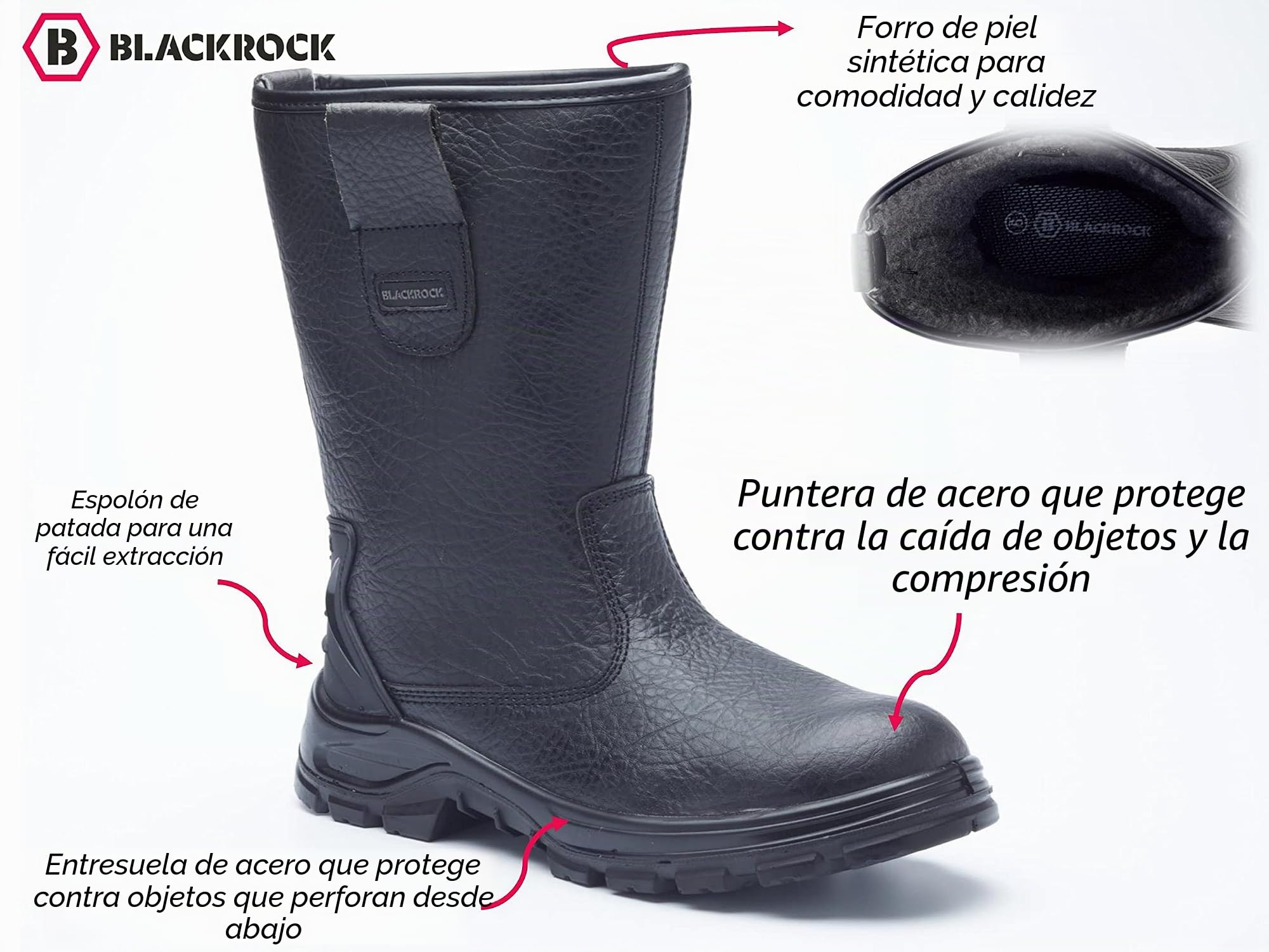 Blackrock S1-P SRC Safety Rigger Work Boots, Mens Womens Steel Toe Cap Black Leather, Botas de trabajo, Calzado de seguridad, Suela intermedia protectora, Jardinería, Calzado de trabajo y utilitario