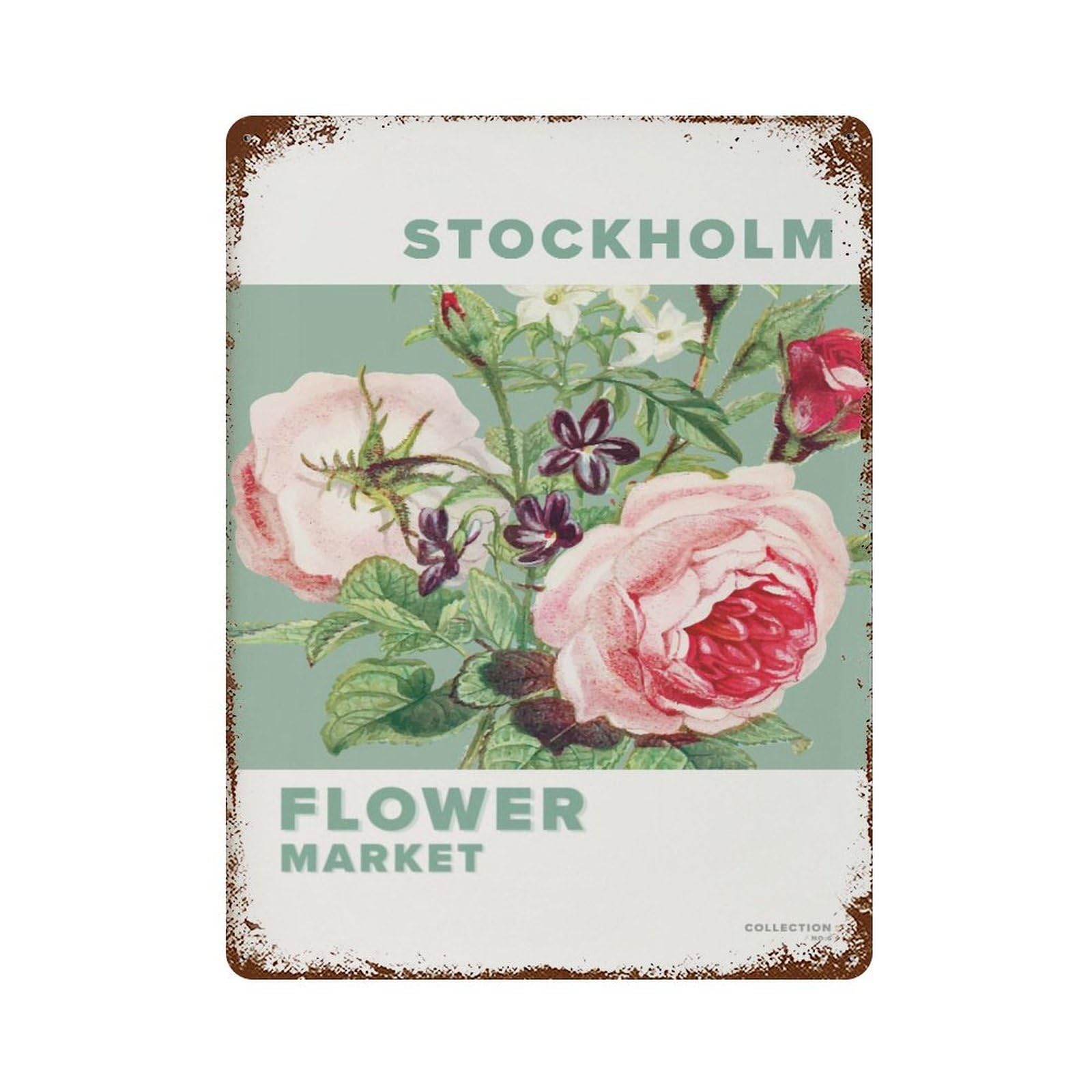xiaoxiaoshen Flowermarket Stockholm Eco Friendly Wildflower, Floral Florist Gift Wall Decor Art Metal Tin Poster Modern Home Decor Art Home Bar Shop Decorations Vintage Sign 40x30cm