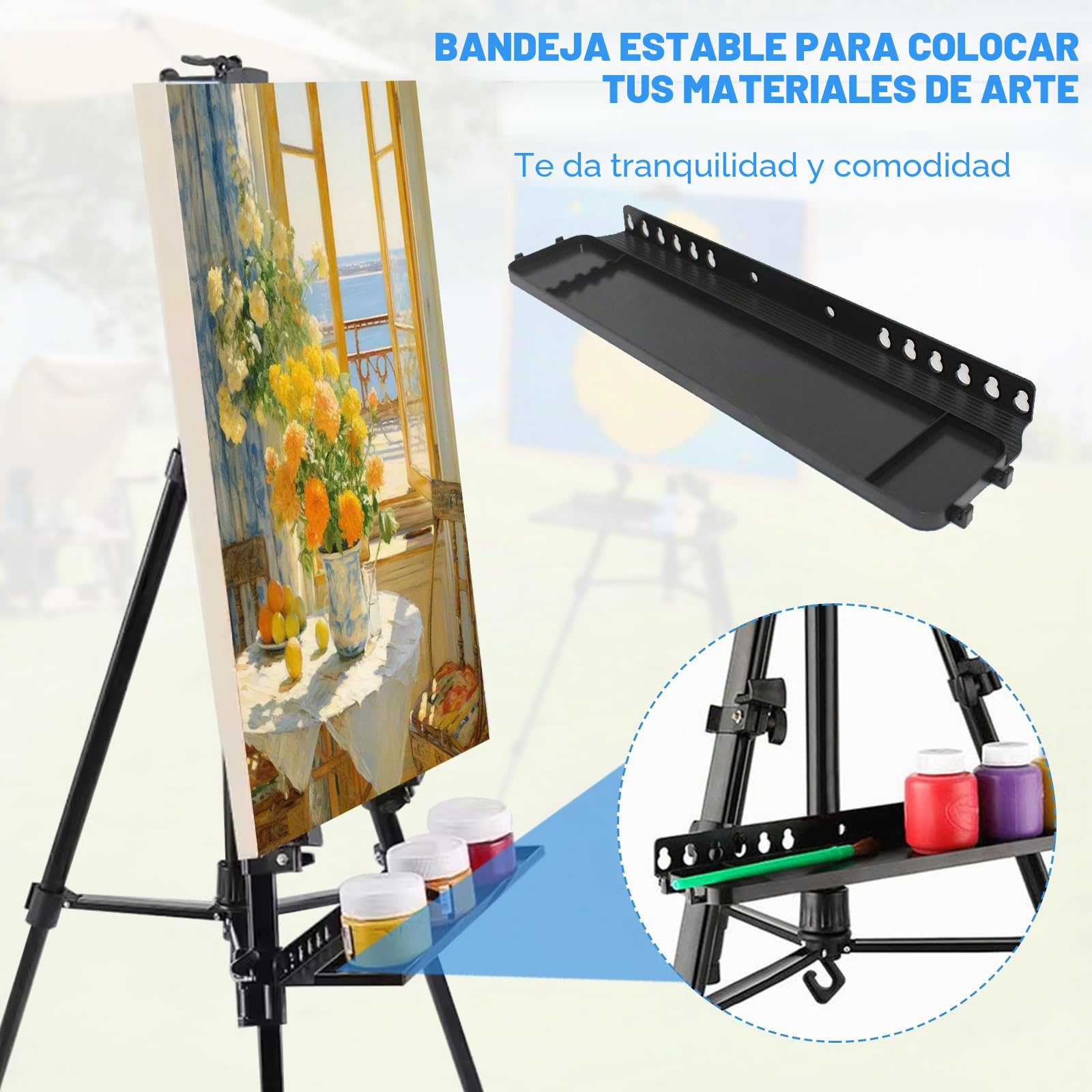 Caballete grande L 50-157 cm, caballete para pintar, caballete de artistas, caballete de atletismo, caballete plegable con bolsa portátil/bandeja de color, caballete de mesa y suelo para dibujar