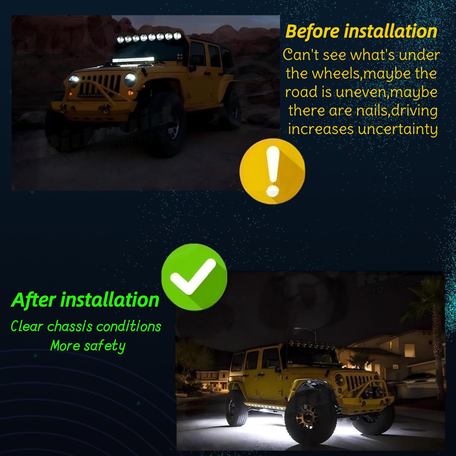 Led rock light,6xbianco luci di roccia,Luce led rock sottoscocca auto neon decorazione Illuminazione,Luci del telaio dell'auto, Impermeabile per rimorchio,camion,bus,suv,atv,utv (6 pods)