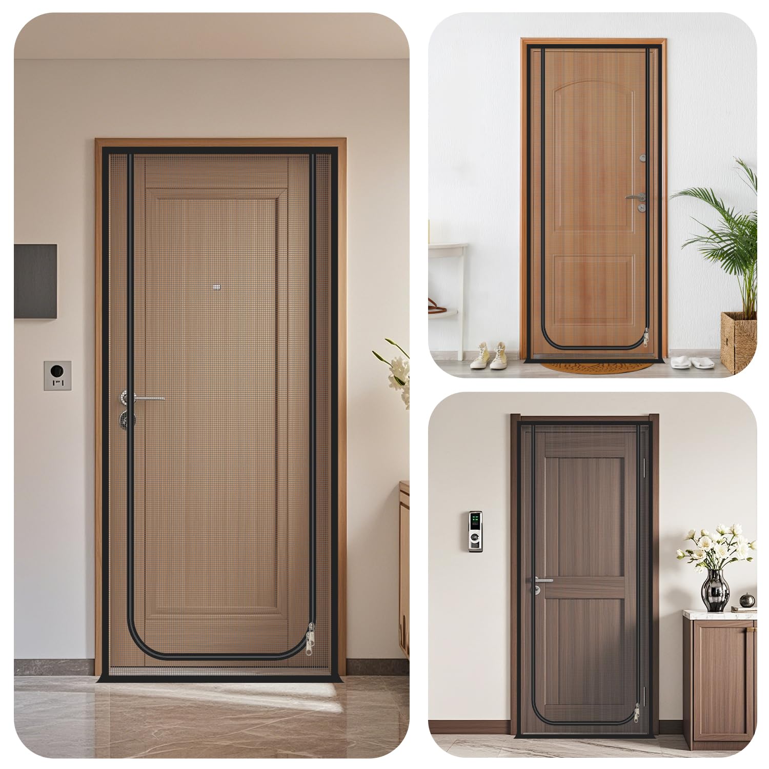 Porte moustiquaire pour chats 85x200cm, porte pour animaux avec fermeture éclair double face, maille renforcée anti-rayures pour chats et chiens (en U - gris)