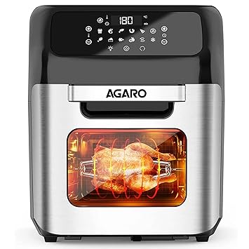 Agaro Regency Air Fryer, 12L, Family Rotisserie Oven, 1800W Electric Air Fryer Toaster Oven, Tilt Led Digital Touchscreen, 9 Presets Menu For Baking, Roasting, Toasting Etc, With Accessories, Silver