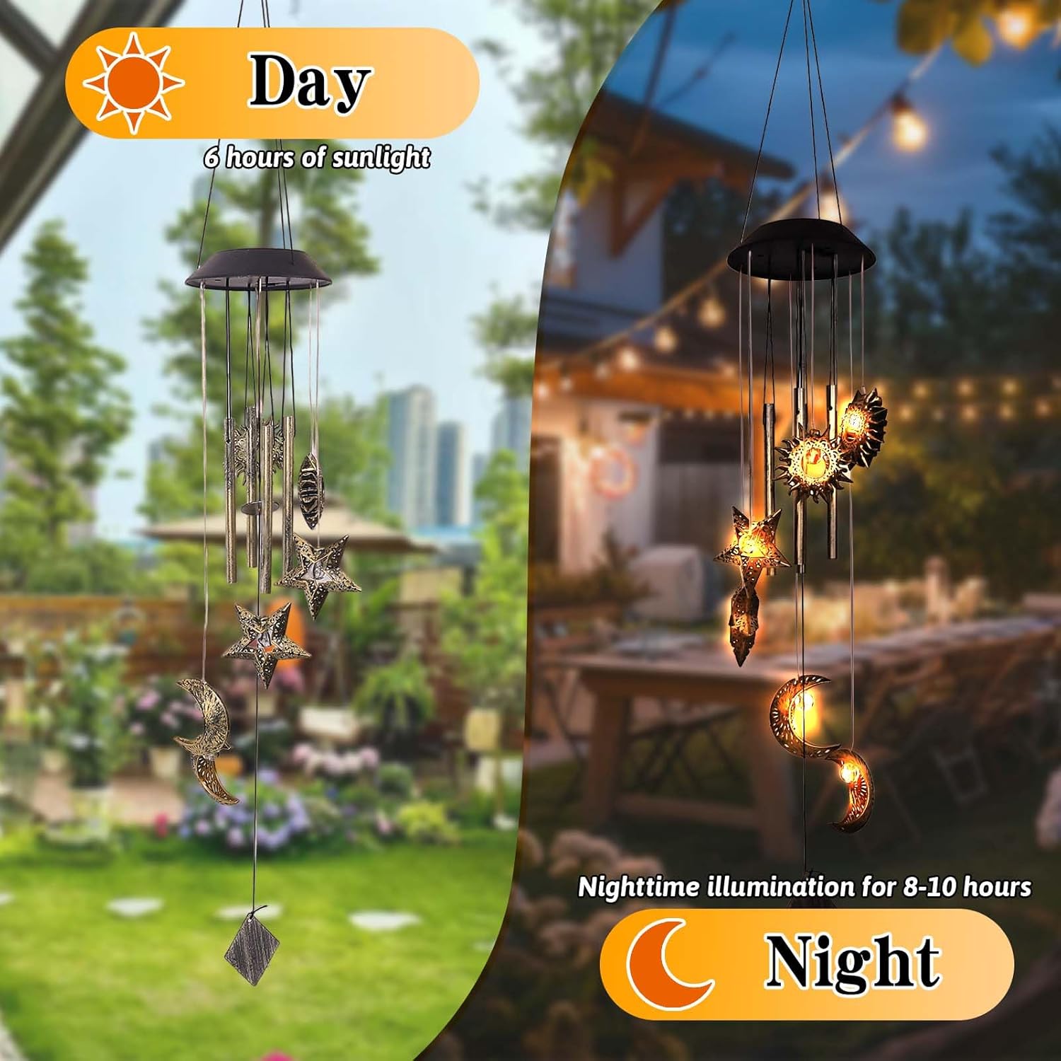 Solar Wind Chimes for Outside, Waterproof Hanging Sun and Moon Wind Chimes for Outside， Balcony Patio Garden Decoration, Gift for Loved Ones Friends and Neighbors(Sun Moon Star) - Image 4