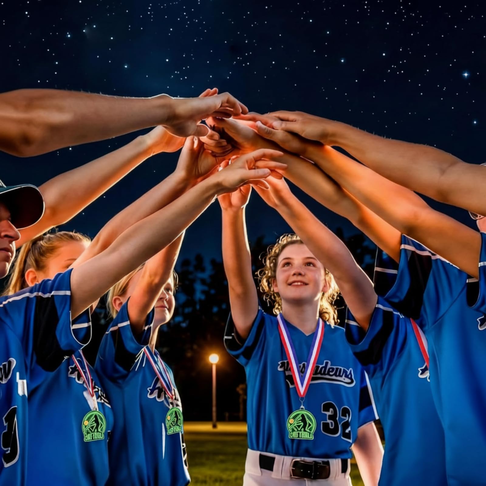 20 medallas que brillan en la oscuridad, medallas de premio de 2 pulgadas a granel con cinta para el cuello, trofeo deportivo para torneos de equipo, participación, competiciones, partidos