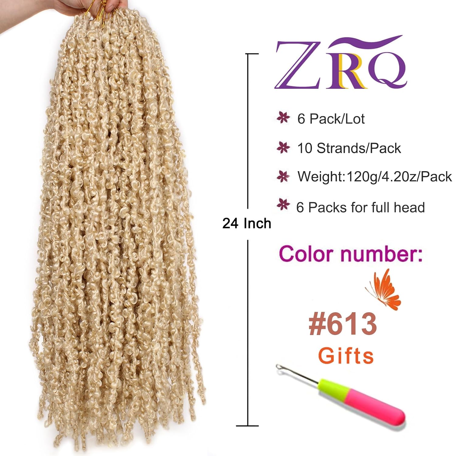 ZRQ Butterfly Locs Crochet Hair 6 packs 24 Inch Long Crochet Hair Pre Looped Blonde Butterfly Locs Crochet Braids Hair Extension Most Natural Pre-twisted #613
