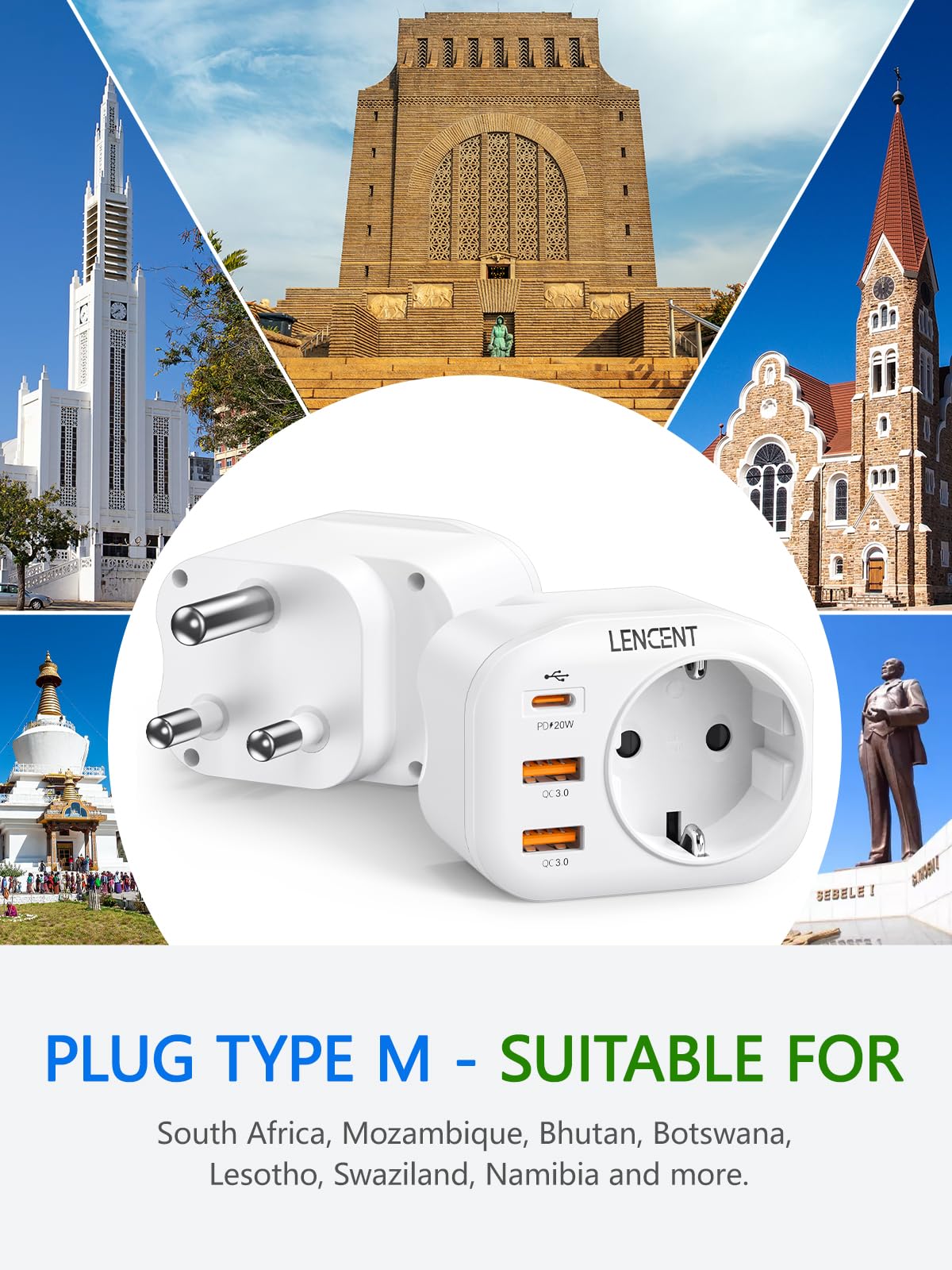 LENCENT Reiseadapter Südafrika Adapter Namibia Deutschland Stecker Typ M (Packung mit 6)