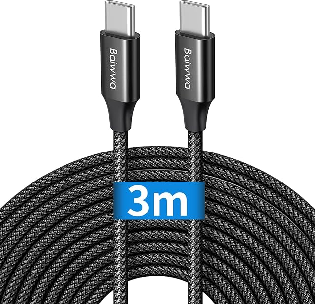 Baiwwa 3M USB C to USB C Cable, PD 60W Fast Charger USB Type C Braided Cord Compatible with Samsung Galaxy S20 S21 Plus Ultra fe A71 A70 Note 20 10 Plus, Mac-Book/i-Pad Pro 2020 & More