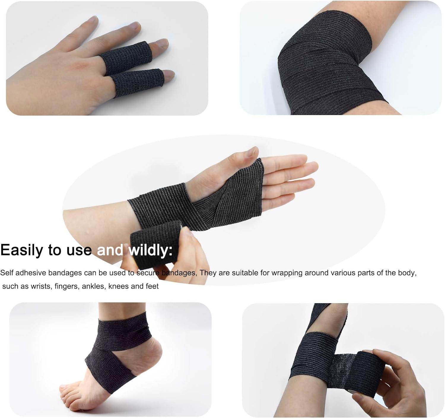 40 Rolls Self Adhesive Bandage Wrap Bulk Breathable Athletic Tape Elastic Cohesive Bandage Adhesive Wrap Roll for Sports Wrist Ankle, 2 Inch x 5 Yard (Black Colors) - Image 3