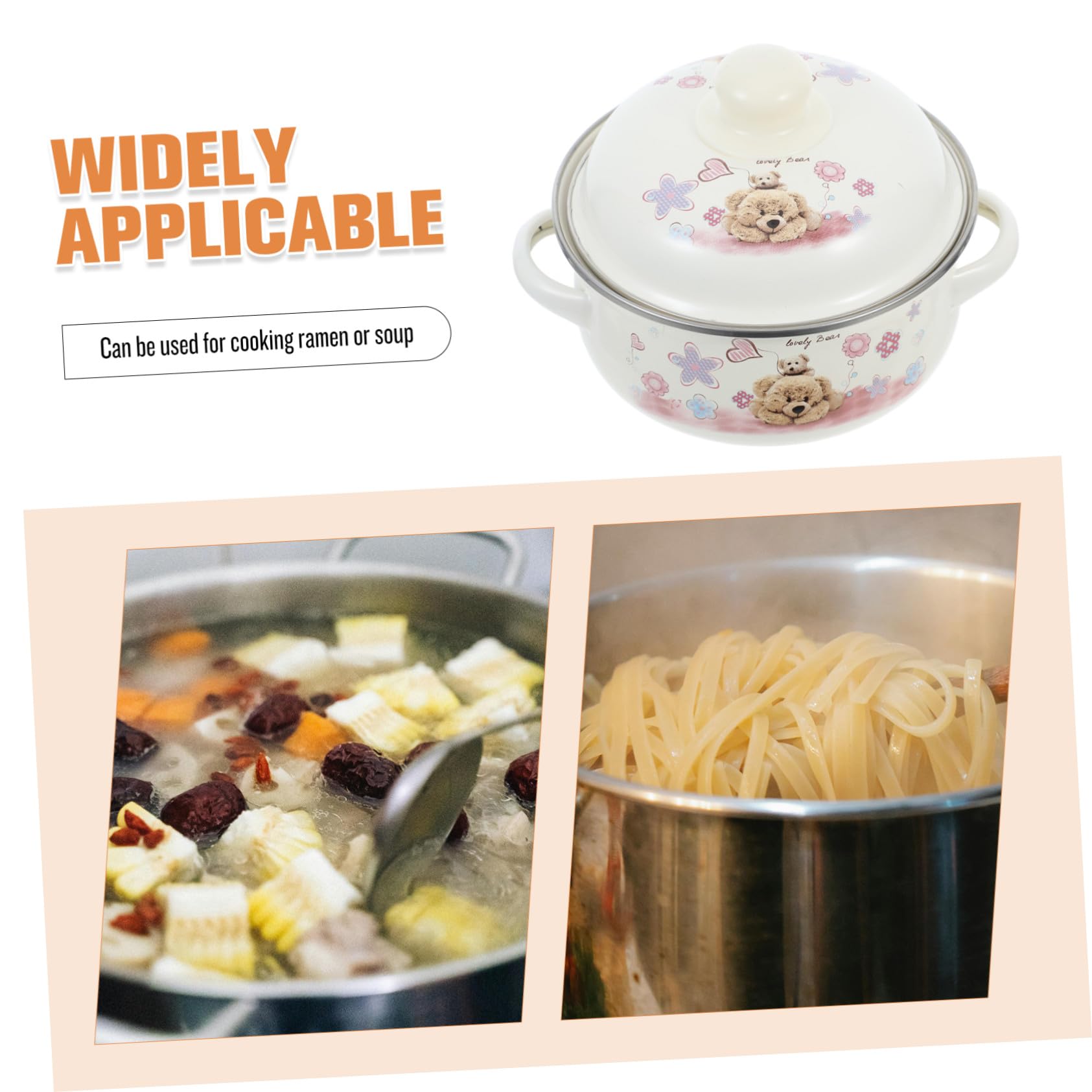 Marmite à Soupe en Émail Beige Couvercle, 1 Pièce, Style Pratique | Fond Plat, Double Poignée, Design Lisse, Ustensile de Cuisson pour Usage Domestique Style Aléatoire