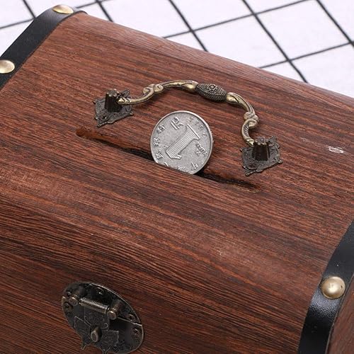 Miniatura 8 de Cofre del tesoro, atractiva alcancía, tallada en madera hecha a mano con cerradura para Acción de Gracias (Brown54)