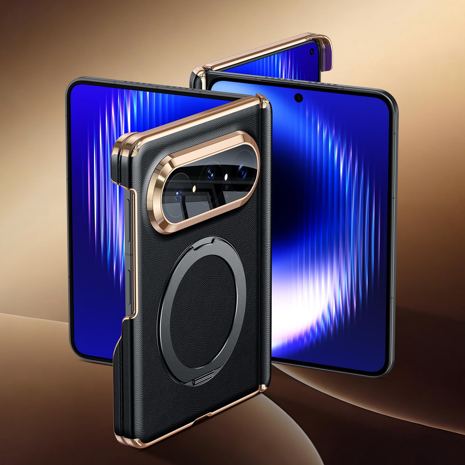 Coque Cuir Véritable Pour Huawei Pura X Max, Anneau Béquille Housse Arrière