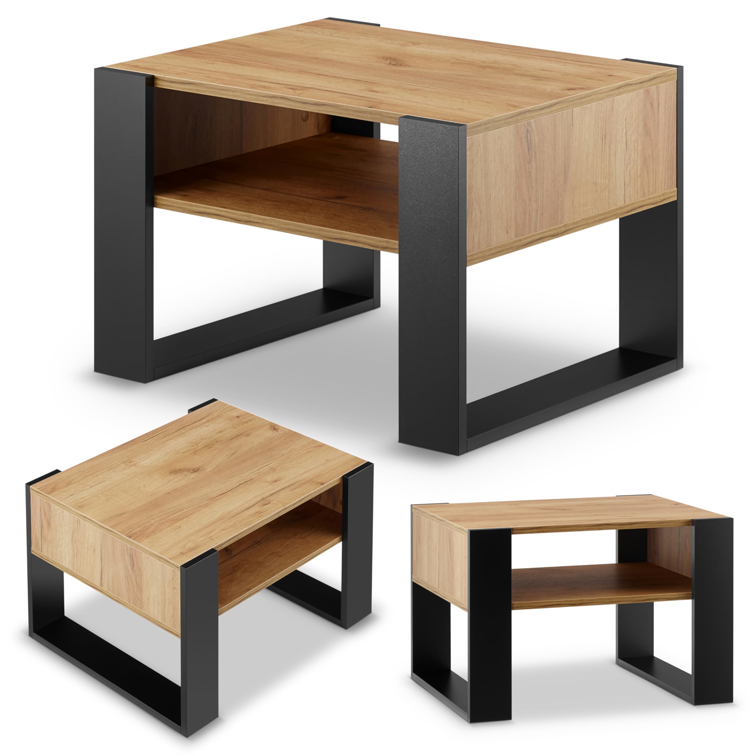defiPad Wohnzimmertisch für Couch | Klein Couchtisch Schwarz Eiche mit Stauraum | Modern Tisch Wohnzimmer | Coffee Table | Kleiner Tisch | 65CM Breite Kaffeetisch | Stabil Stubentisch