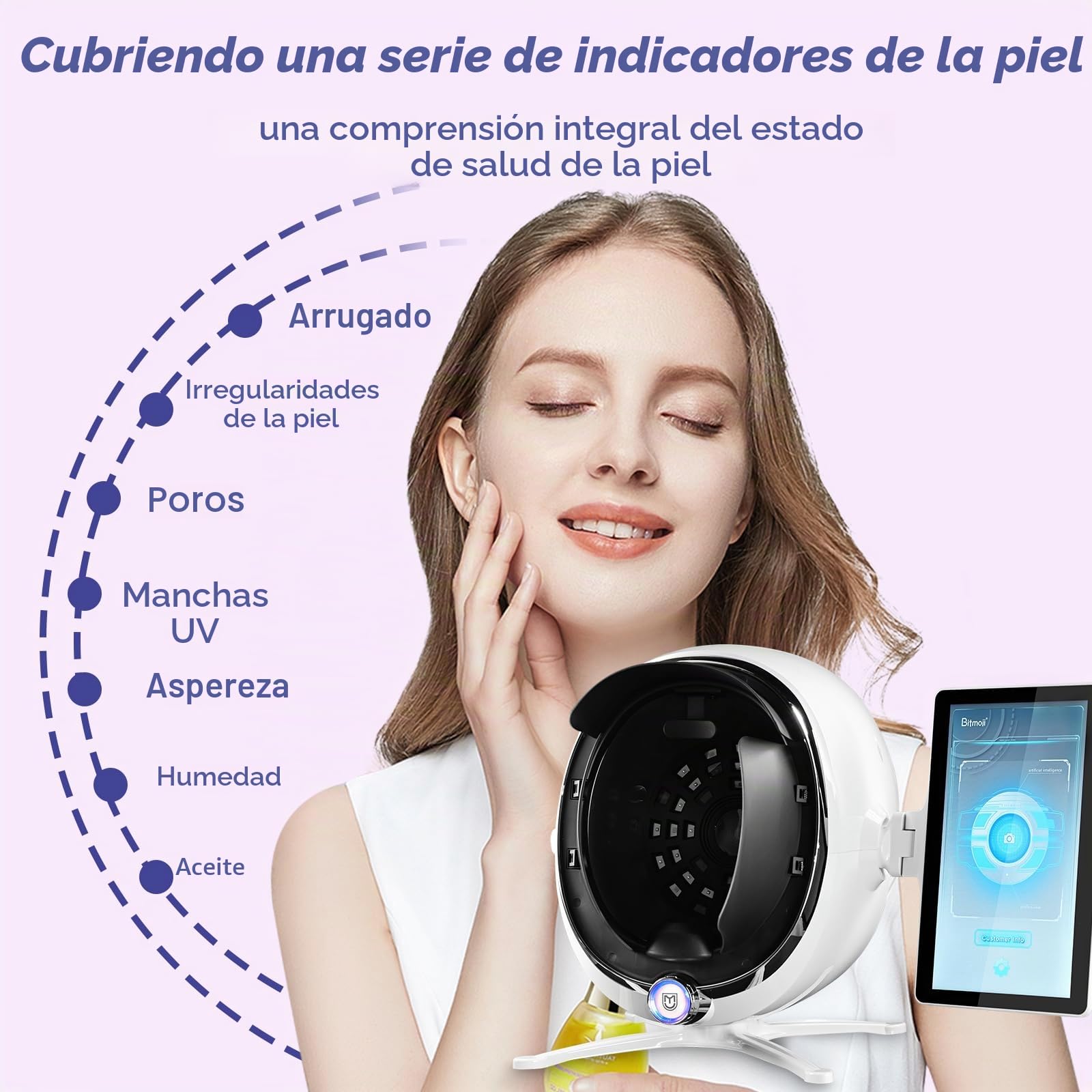 Analizador de piel facial de 13,3 pulgadas, analizador inteligente de detección de piel 3D, 8 analizador de humedad espectral para el rostro para un cuidado saludable de la piel en el salón de belleza